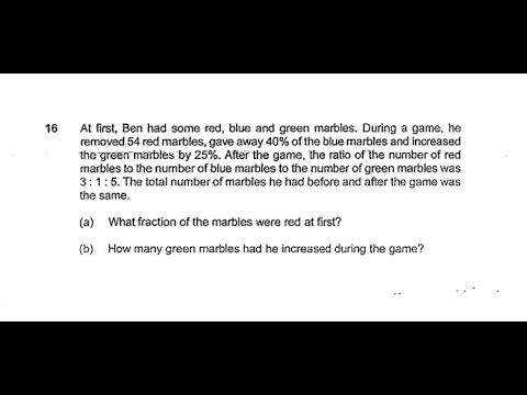 P6 2020 Red Swastika Prelims Q16 - Percentage Ratio | Ben Red Blue Green Marbles | PSLE Maths