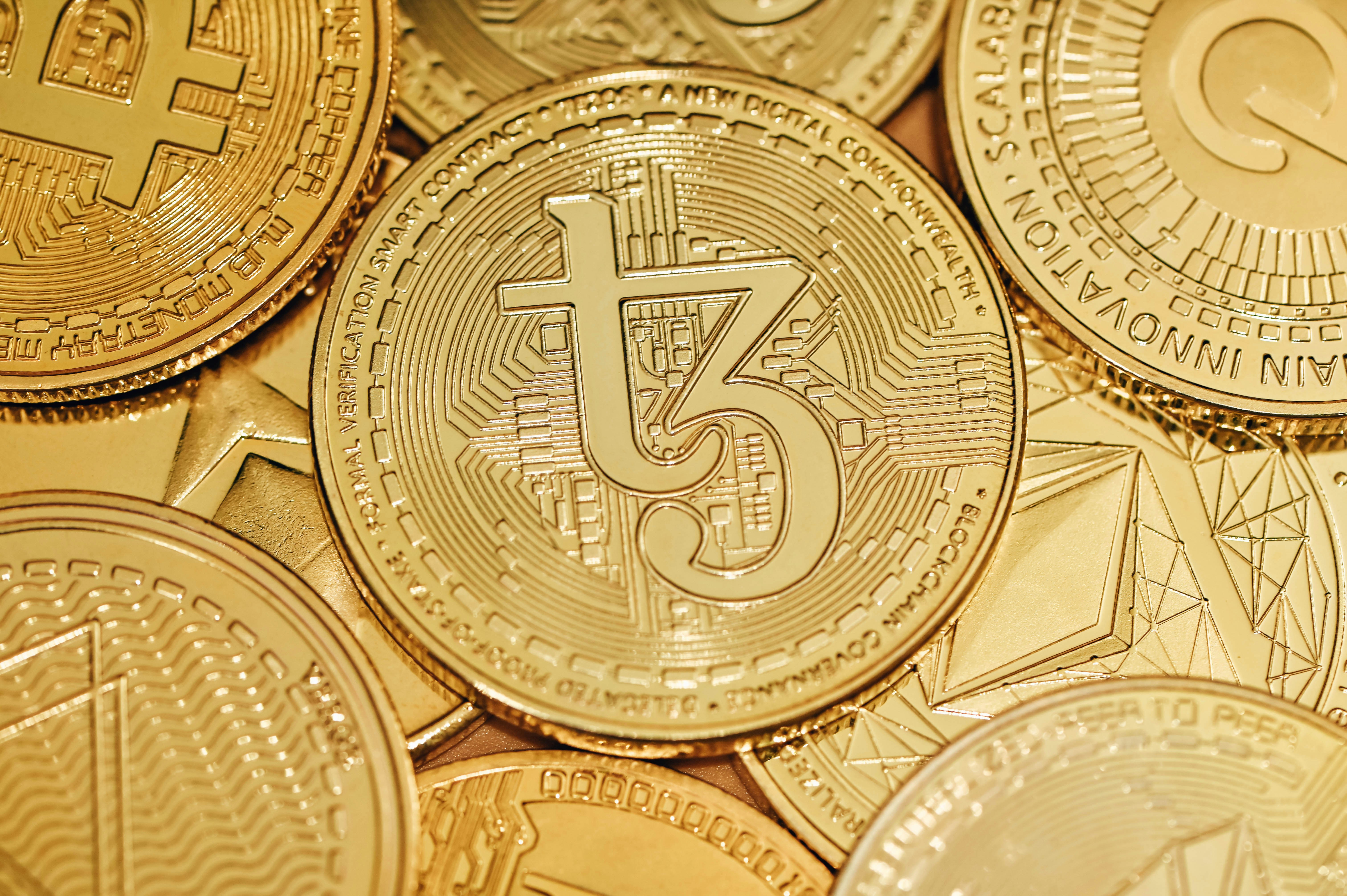 Cryptocurrency coins are together