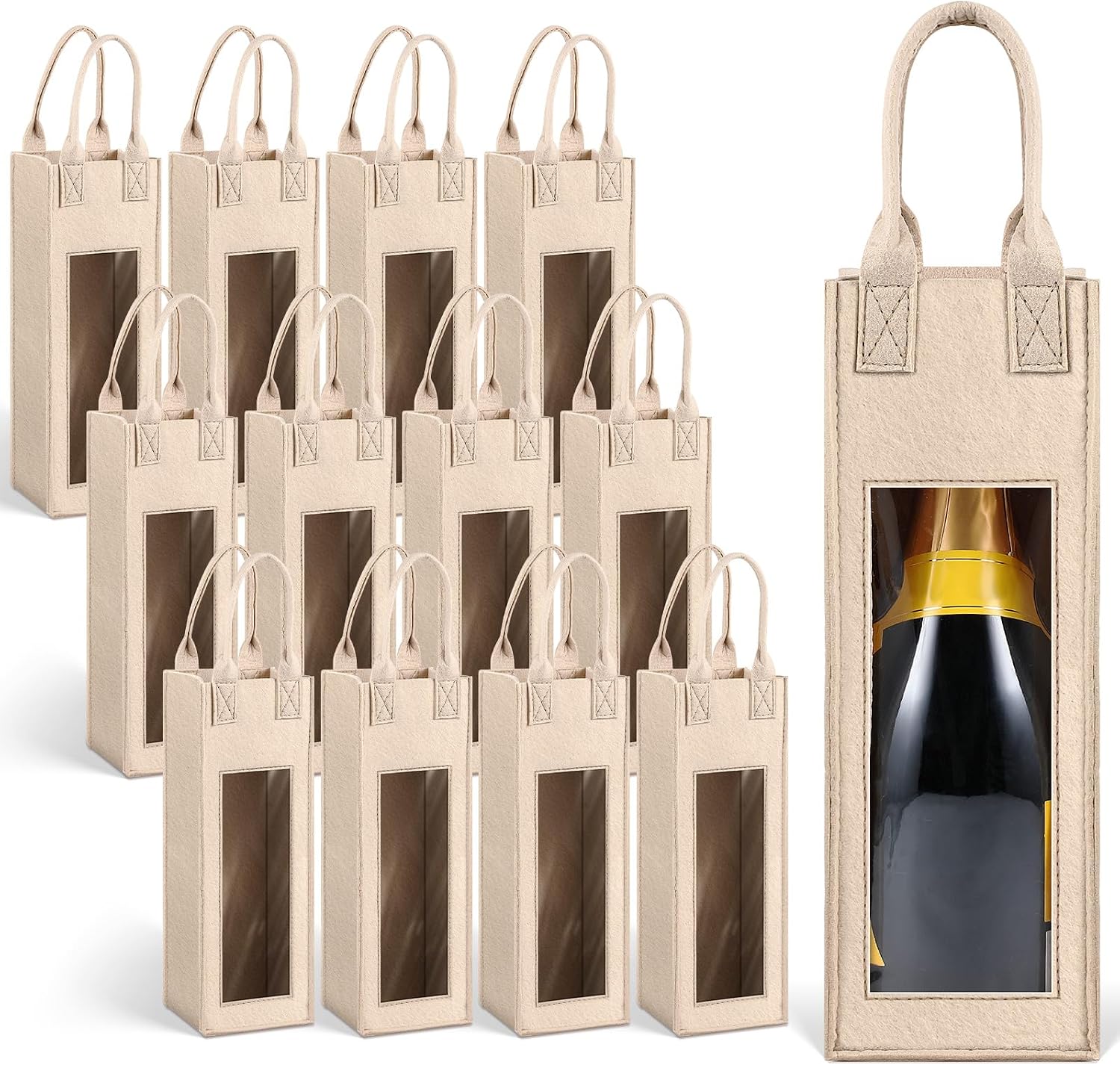 Amazon.com: Fanfanwin 12 Pcs Wine Bags with Sheer Window Wine Bottle Gift Bags Bulk, Felt Bottle ...